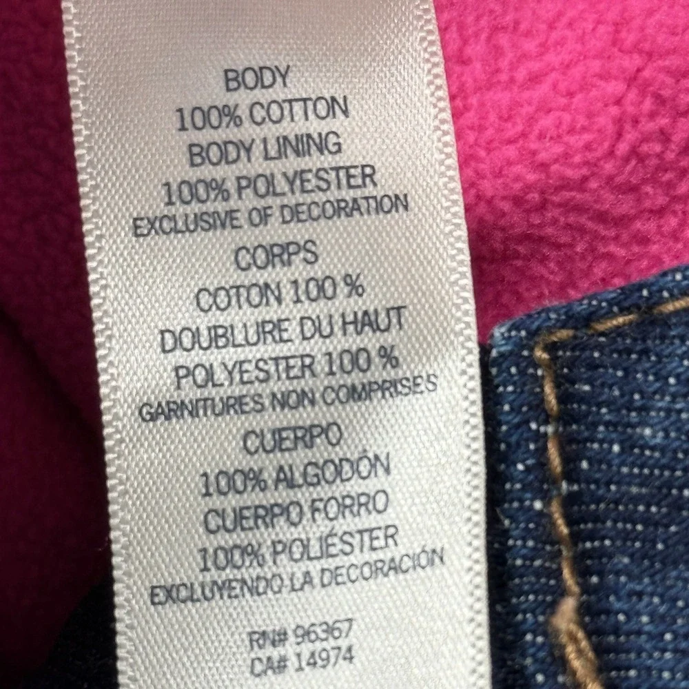 OshKosh Bgosh Girl 5T Blue Denim Fleece Lined Bib Overalls Vest Back Pink Lining